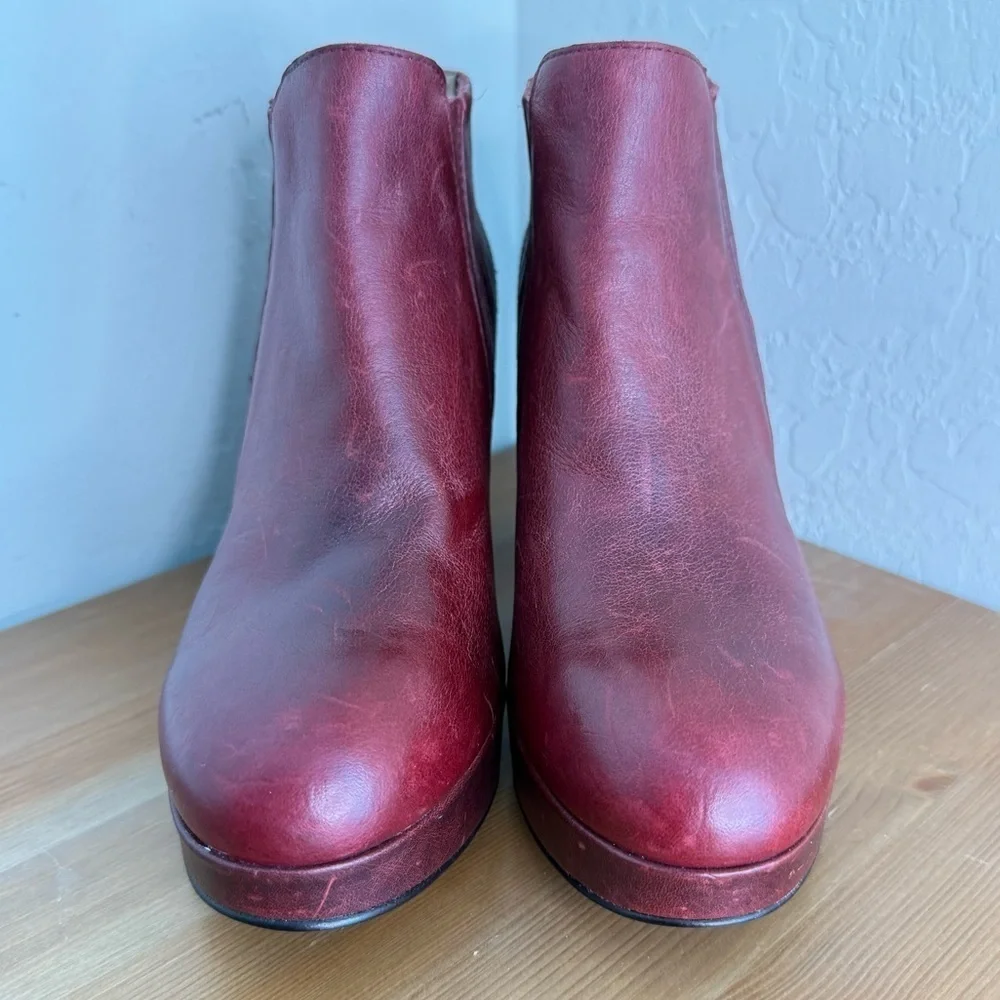EILEEN FISHER Bird Burgundy Leather Platform Bootie Women’s Size 7.5
